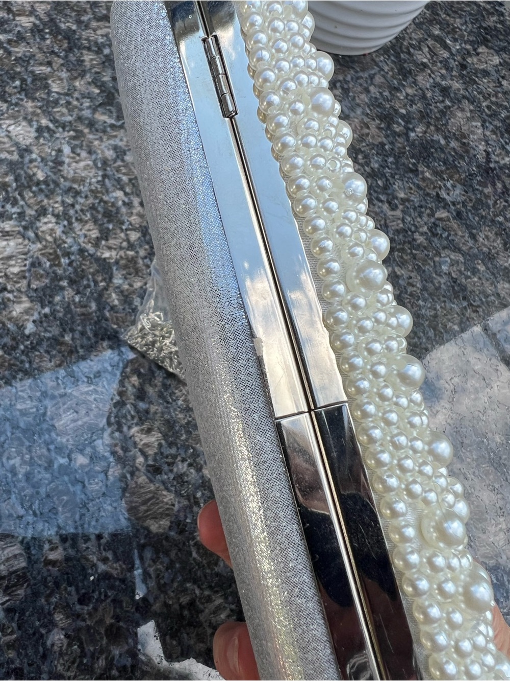 Pearl Beaded "LOVE" Clutch Wristlet - White - Picture 3 of 11